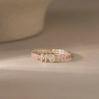Pink Tourmaline Duo Initial Tennis Ring Silver 18K Gold Plated
