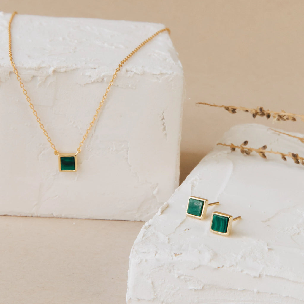 Malachite Studs  Silver 18K Gold Plated