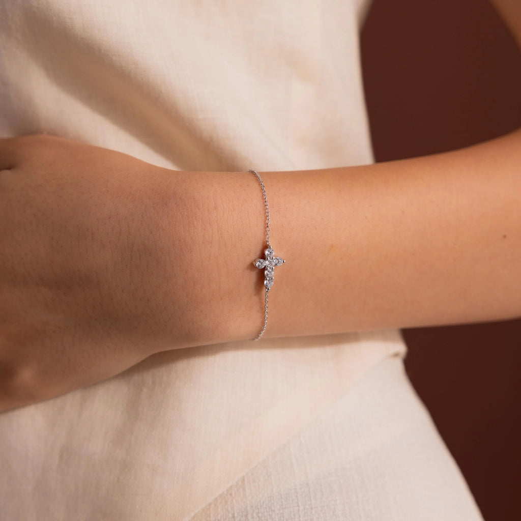 Diamond Cross Bracelet Silver 18K Gold Plated