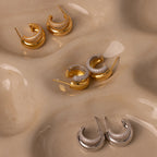 Duo Pave Dome Studs Silver 18K Gold Plated