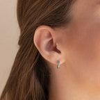 Green Opal Inlay Huggies  Silver 18K Gold Plated