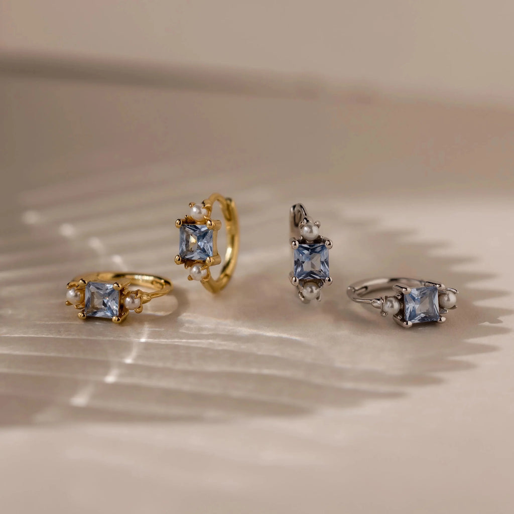 Aquamarine Pearl Huggies Silver 18K Gold Plated