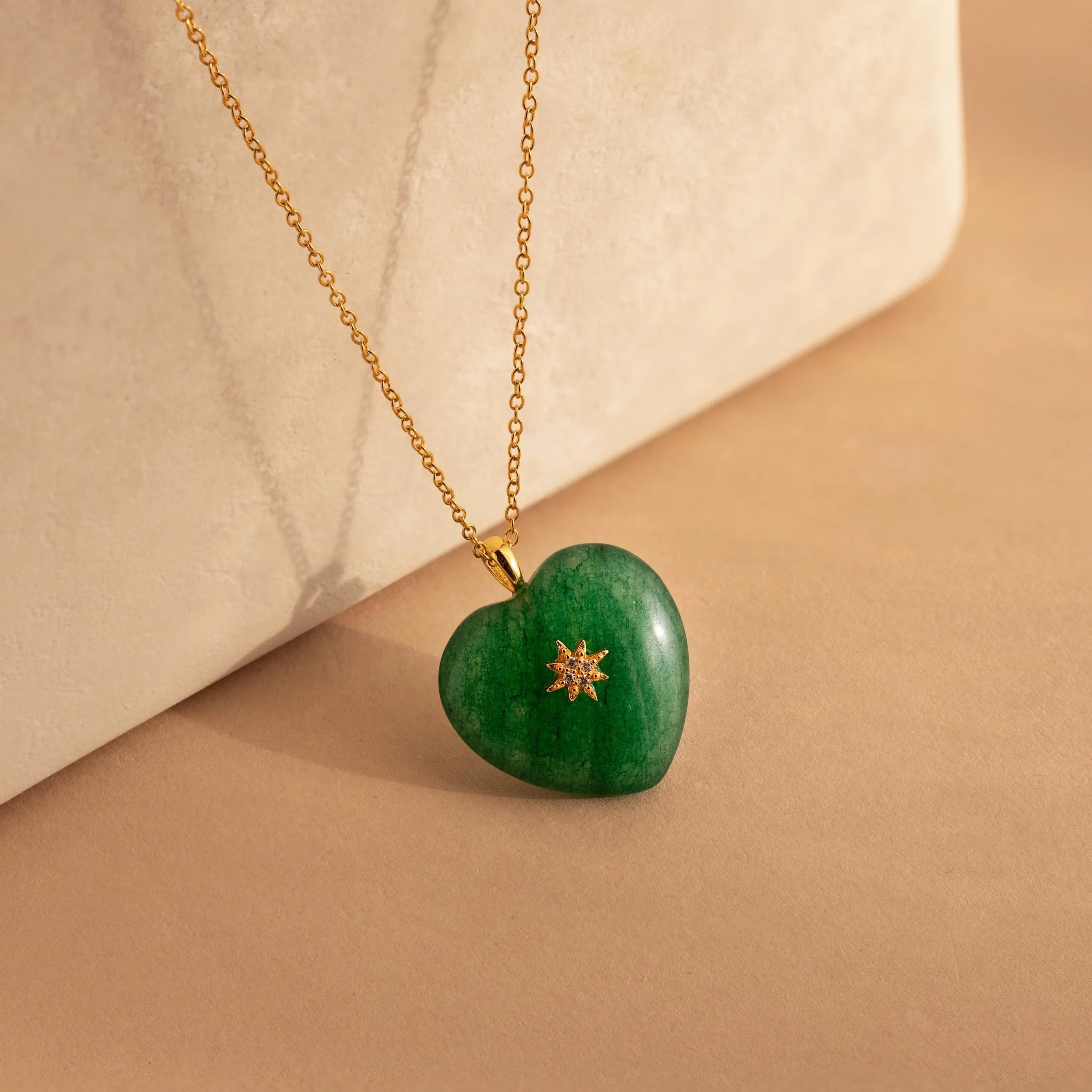 Jade Heart North Star Necklace Silver 18K Gold Plated