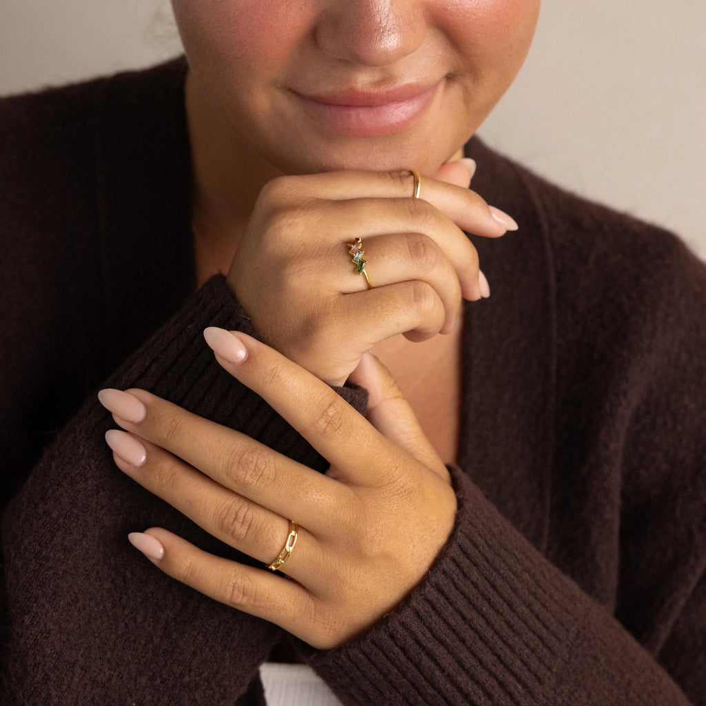 Multiple Baguette Birthstone Ring Silver 18K Gold Plated