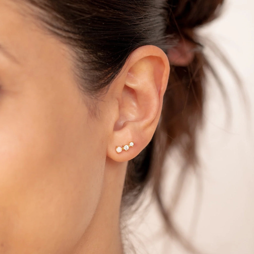 Diamond Opal Studs Silver 18K Gold Plated