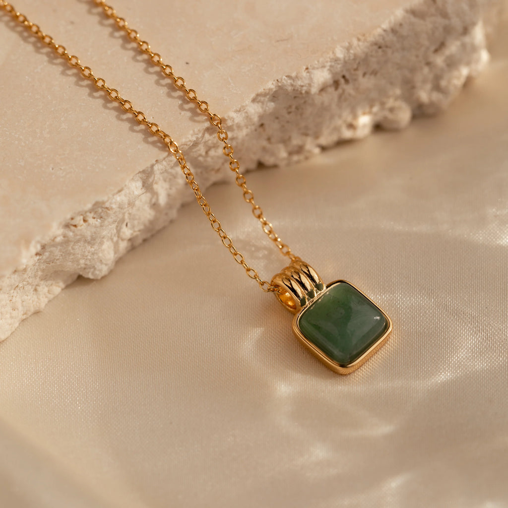 Jade Pendant Necklace Silver 18K Gold Plated