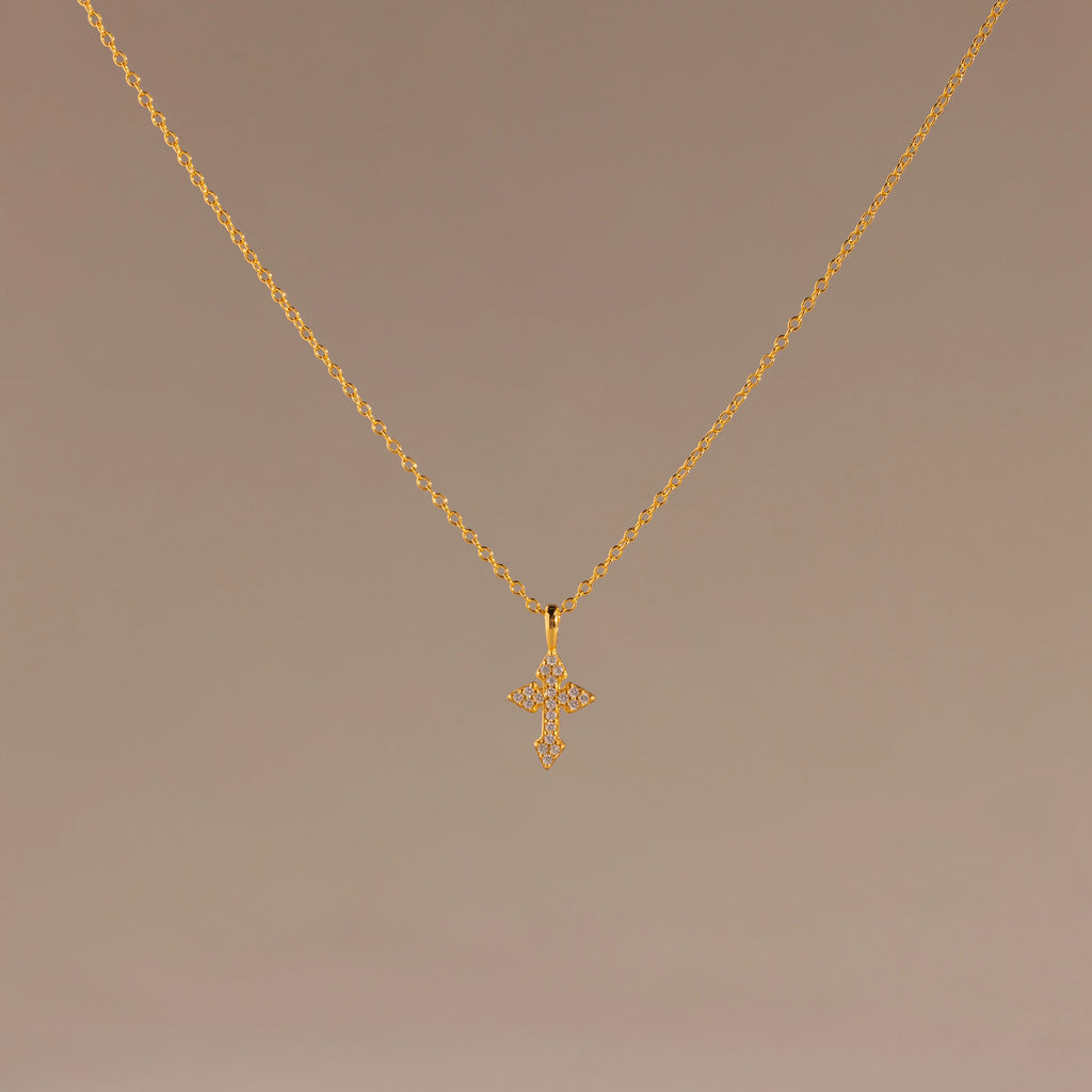 Diamond Cross Necklace Silver 18K Gold Plated