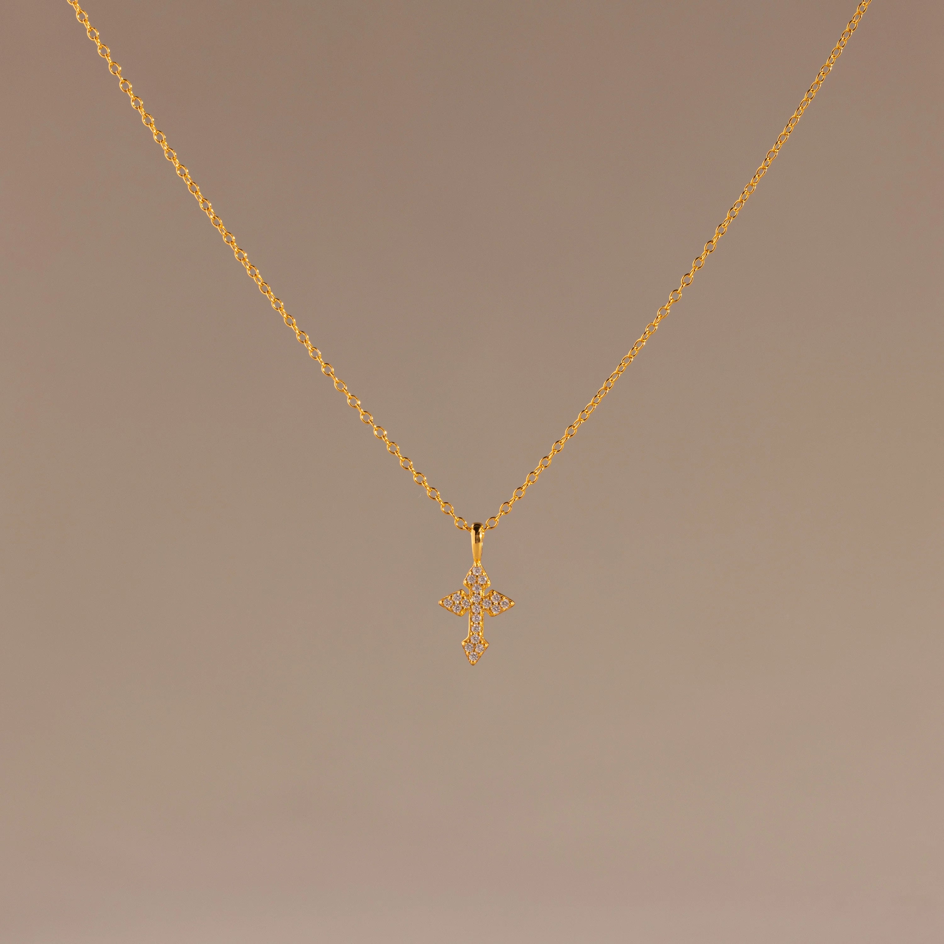 Diamond Cross Necklace Silver 18K Gold Plated