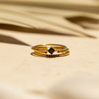 Diamond Onyx Ring Set Silver 18K Gold Plated