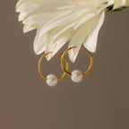 Round Pearl Hoops Silver 18K Gold Plated