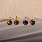 Tiger's Eye Dome Drop Earrings Silver 18K Gold Plated