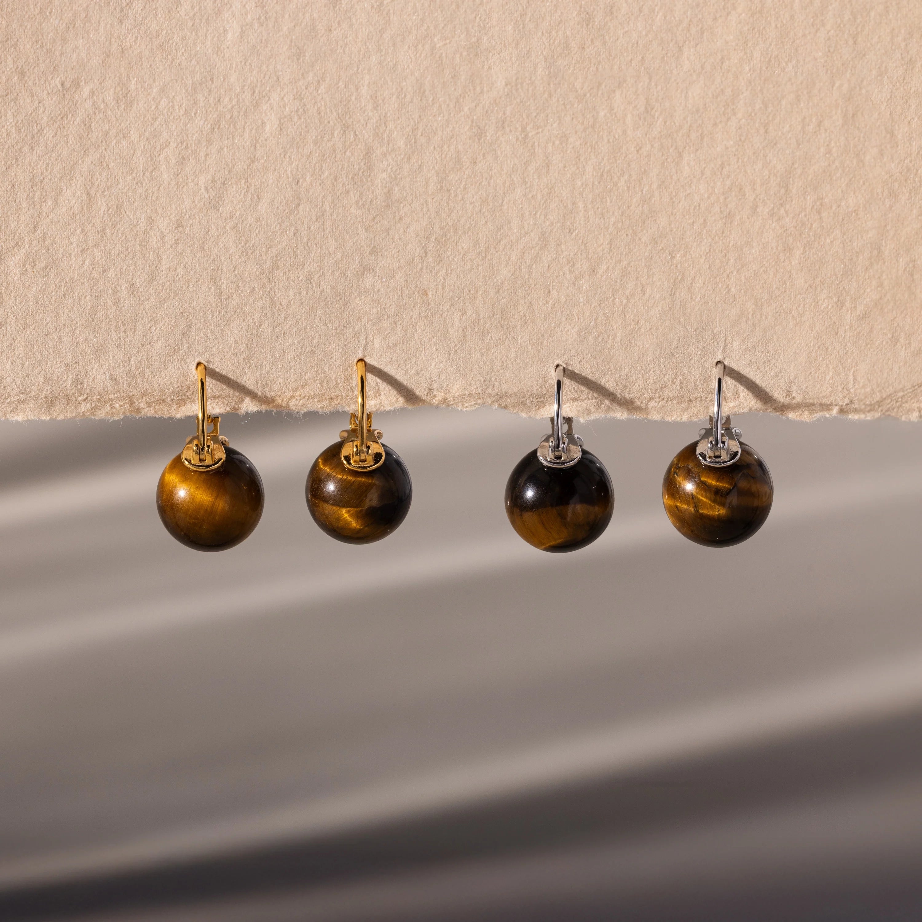 Tiger's Eye Dome Drop Earrings Silver 18K Gold Plated