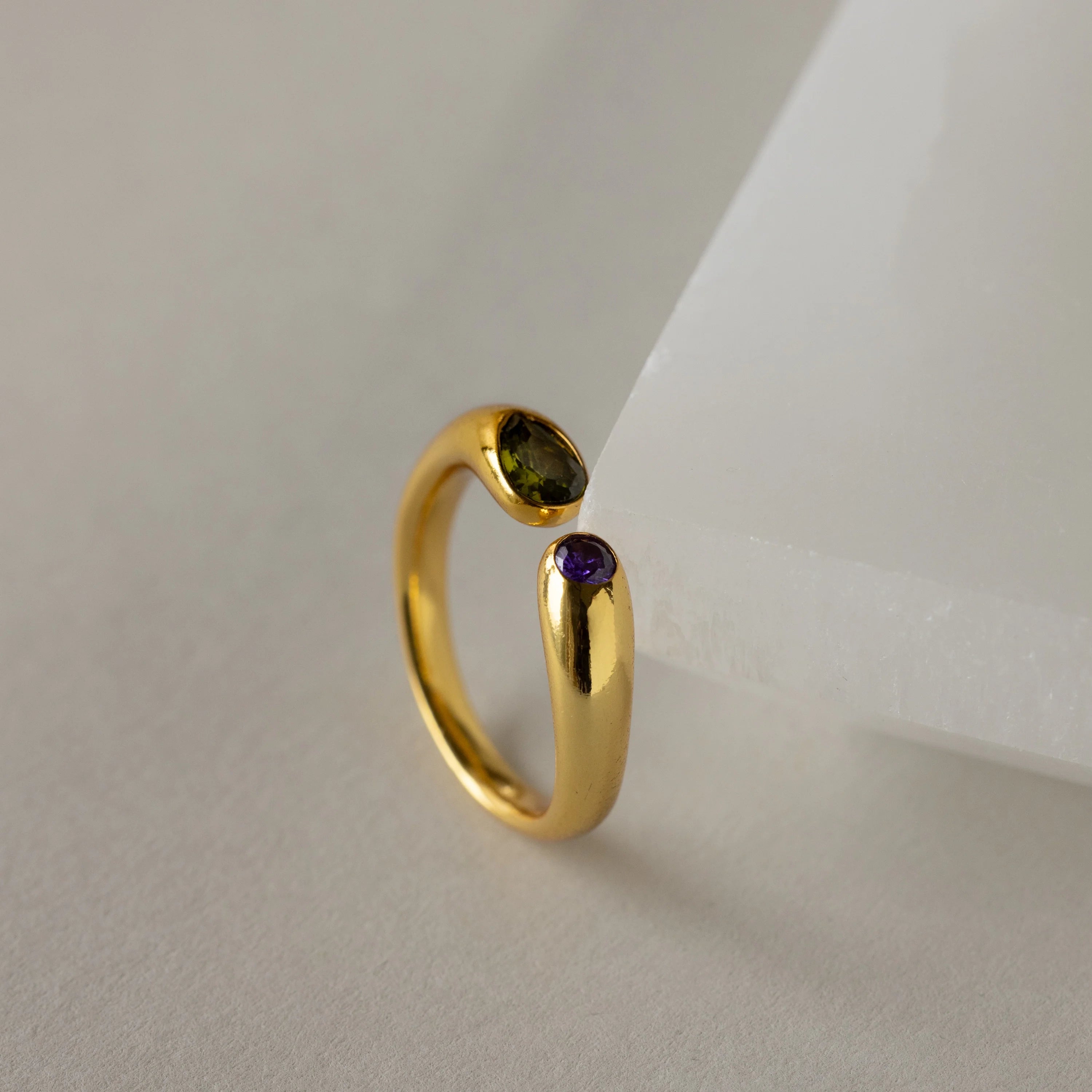 Toi et Moi Birthstone Signet Ring  Silver 18K Gold Plated