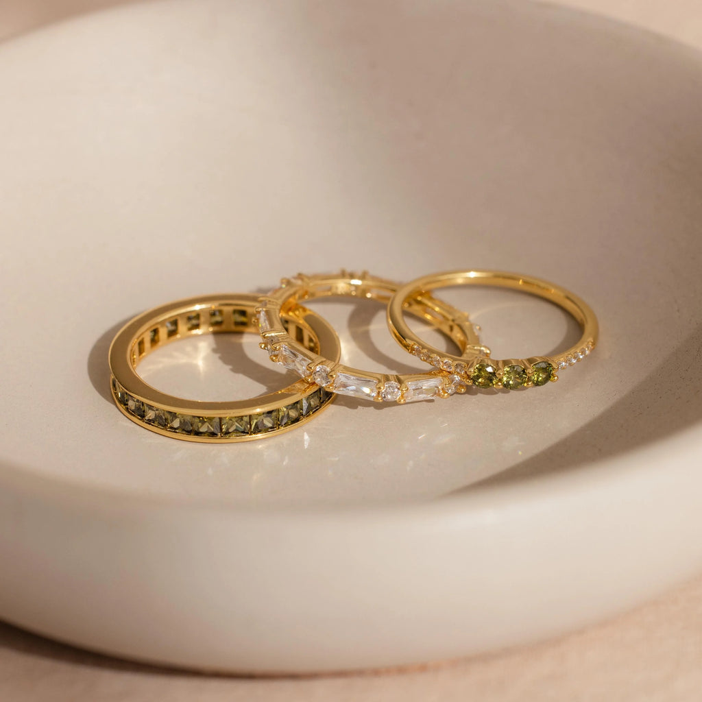 Diamonds Peridot Rings Set Silver 18K Gold Plated