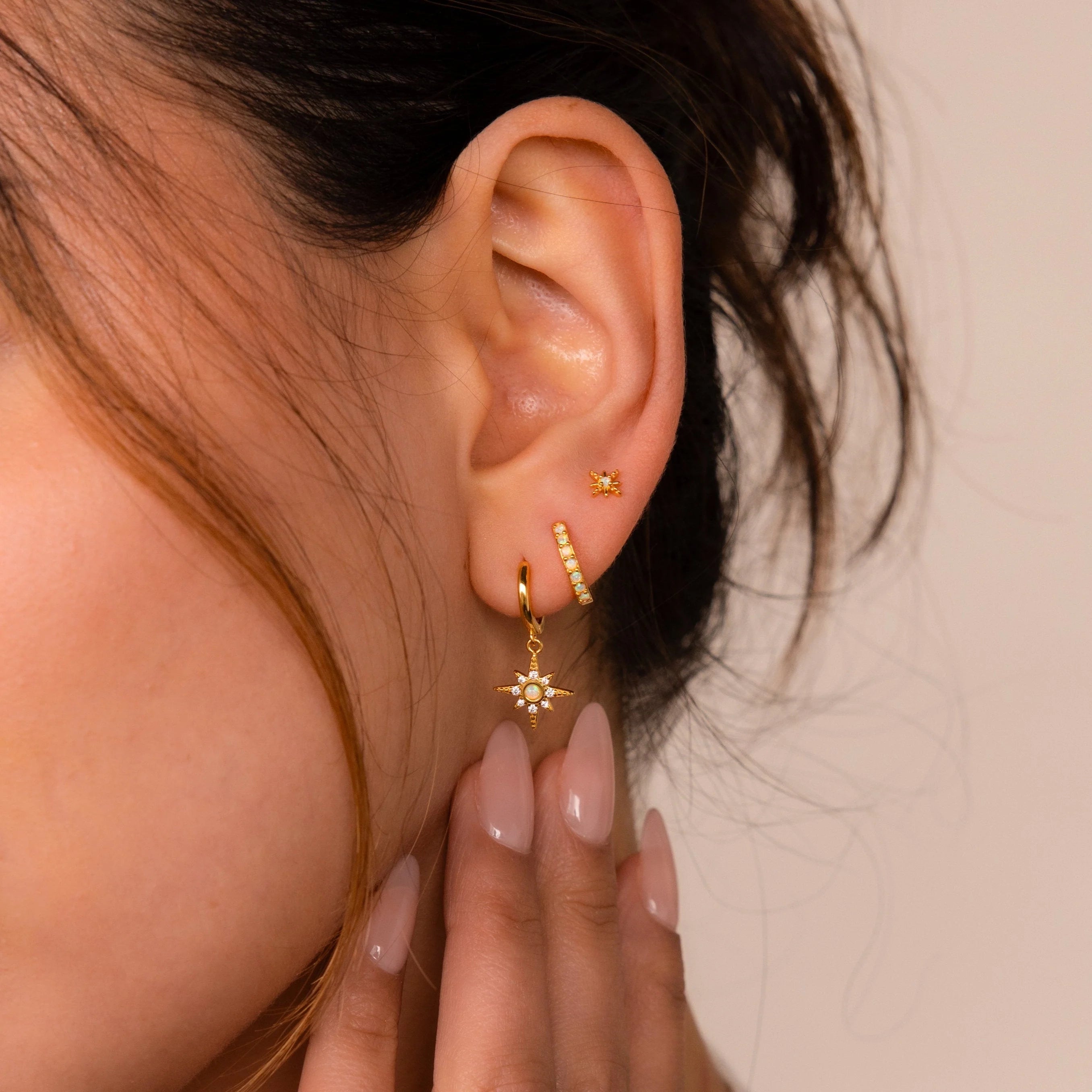 Opal Starburst Earrings Set Silver 18K Gold Plated