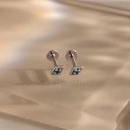 Geometric Blue Zircon Flat Back Studs Silver 18K Gold Plated