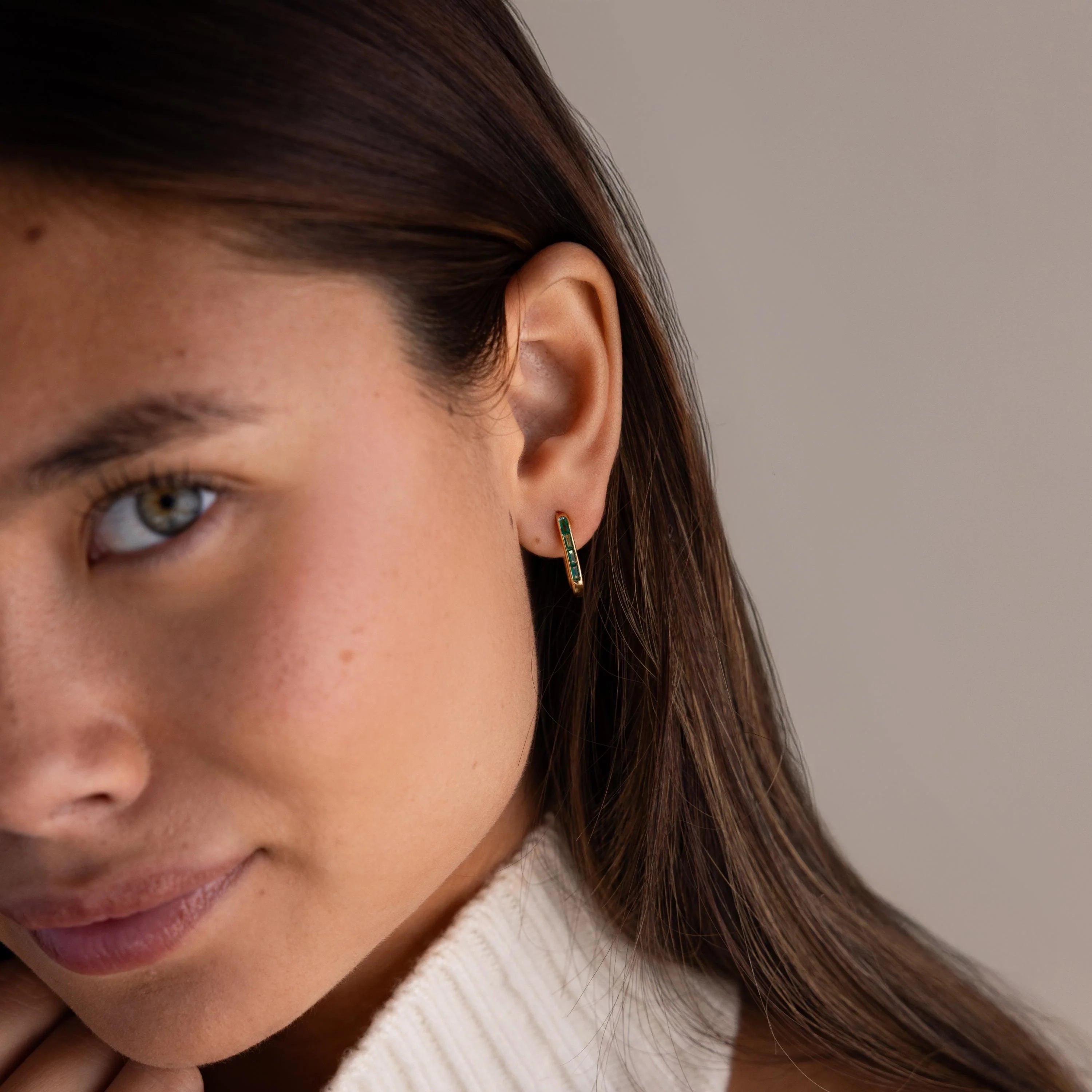 Baguette Birthstone Link Earrings Silver 18K Gold Plated