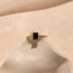 Black Onyx Emerald Ring Silver 18K Gold Plated