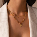 Paperclip Heart Charm Necklace Silver 18K Gold Plated