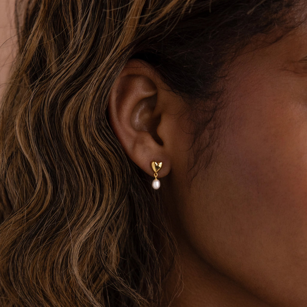 Heart Pearl Drop Earrings Silver 18K Gold Plated