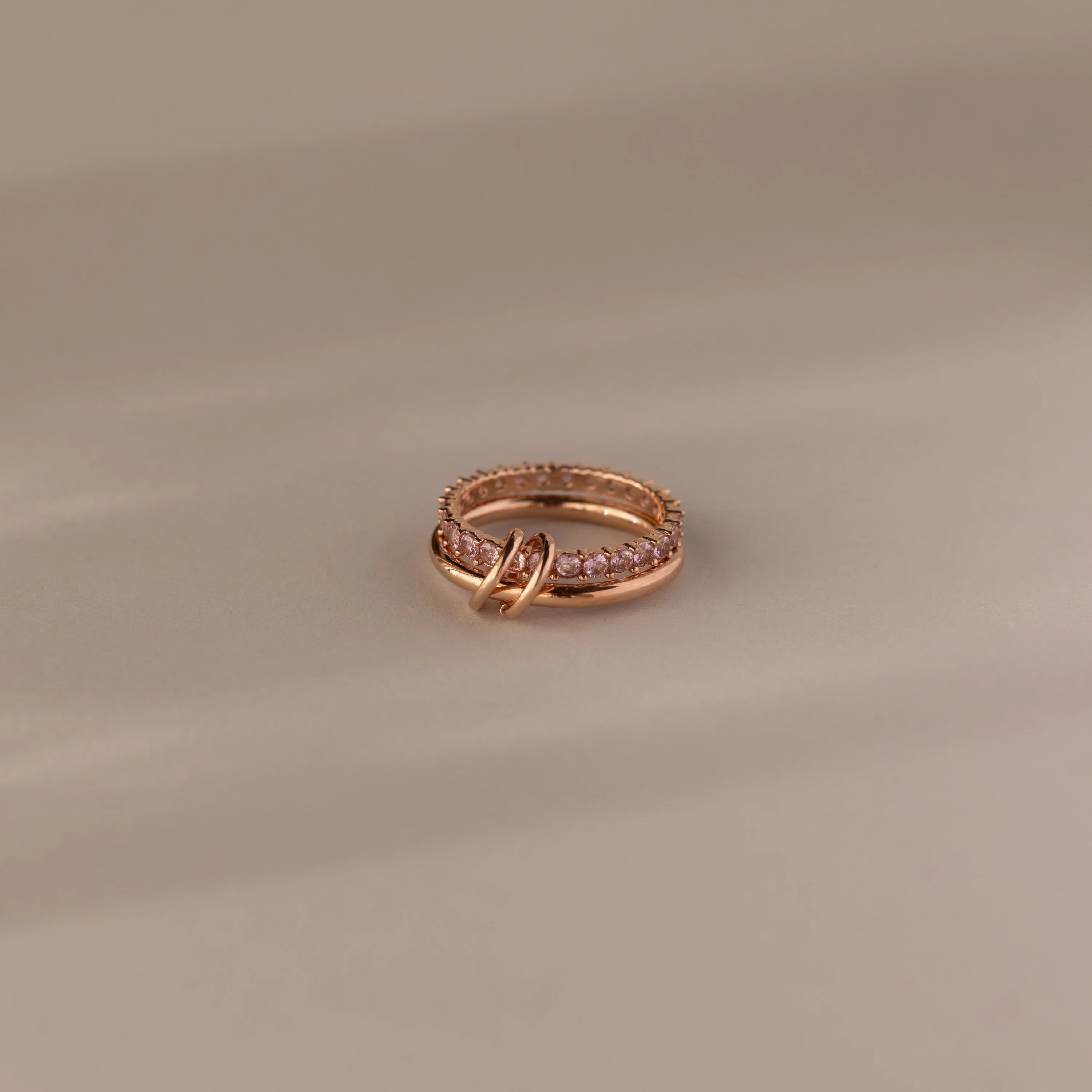 Pink Tourmaline Eternity Band Duo Ring Set Silver 18K Gold Plated