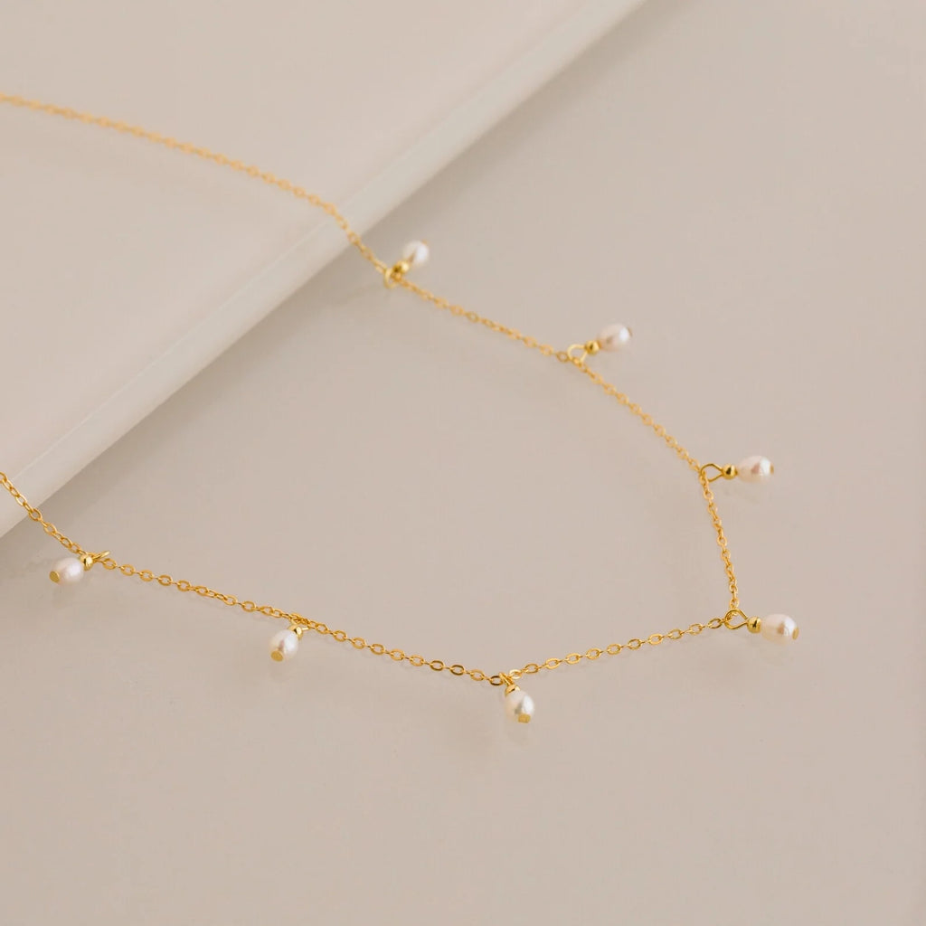 Pearl Station Necklace Silver 18K Gold Plated