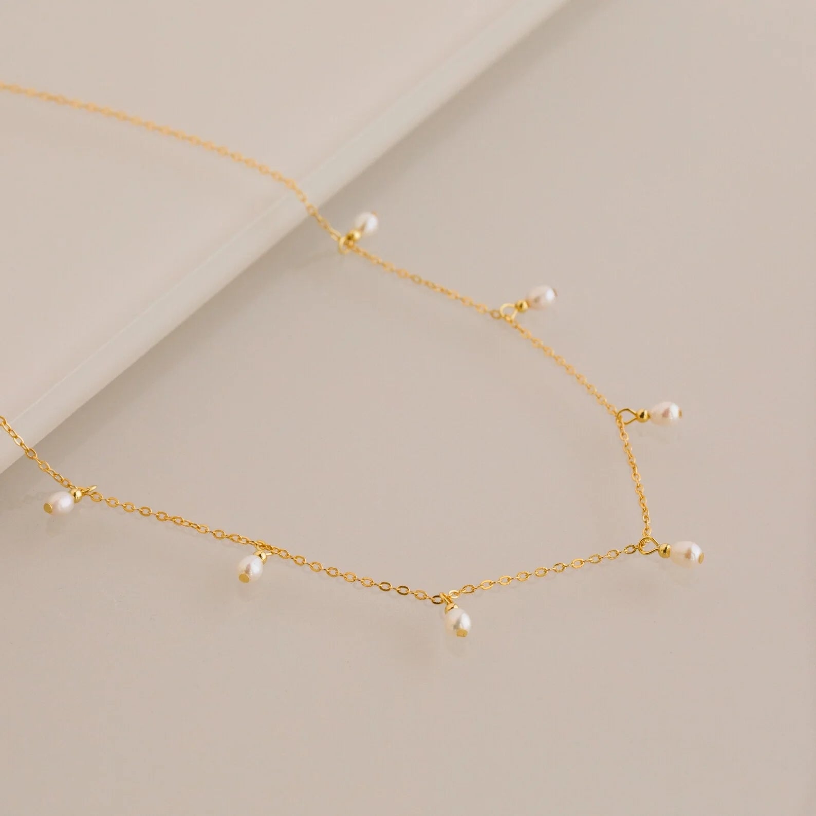 Pearl Station Necklace Silver 18K Gold Plated
