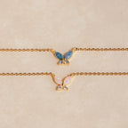 pink Opal & Diamond Butterfly Charm Necklace Silver 18K Gold Plated