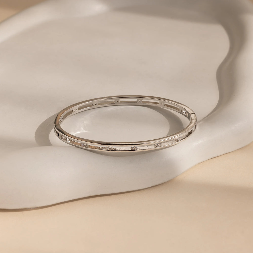 Lace Diamond Bangle Silver 18K Gold Plated