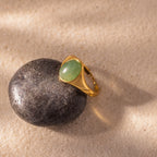 Solace Jade Diamond Signet Ring Silver 18K Gold Plated