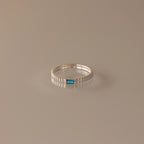 Dainty Ribbed Blue Zircon Ring Silver 18K Gold Plated