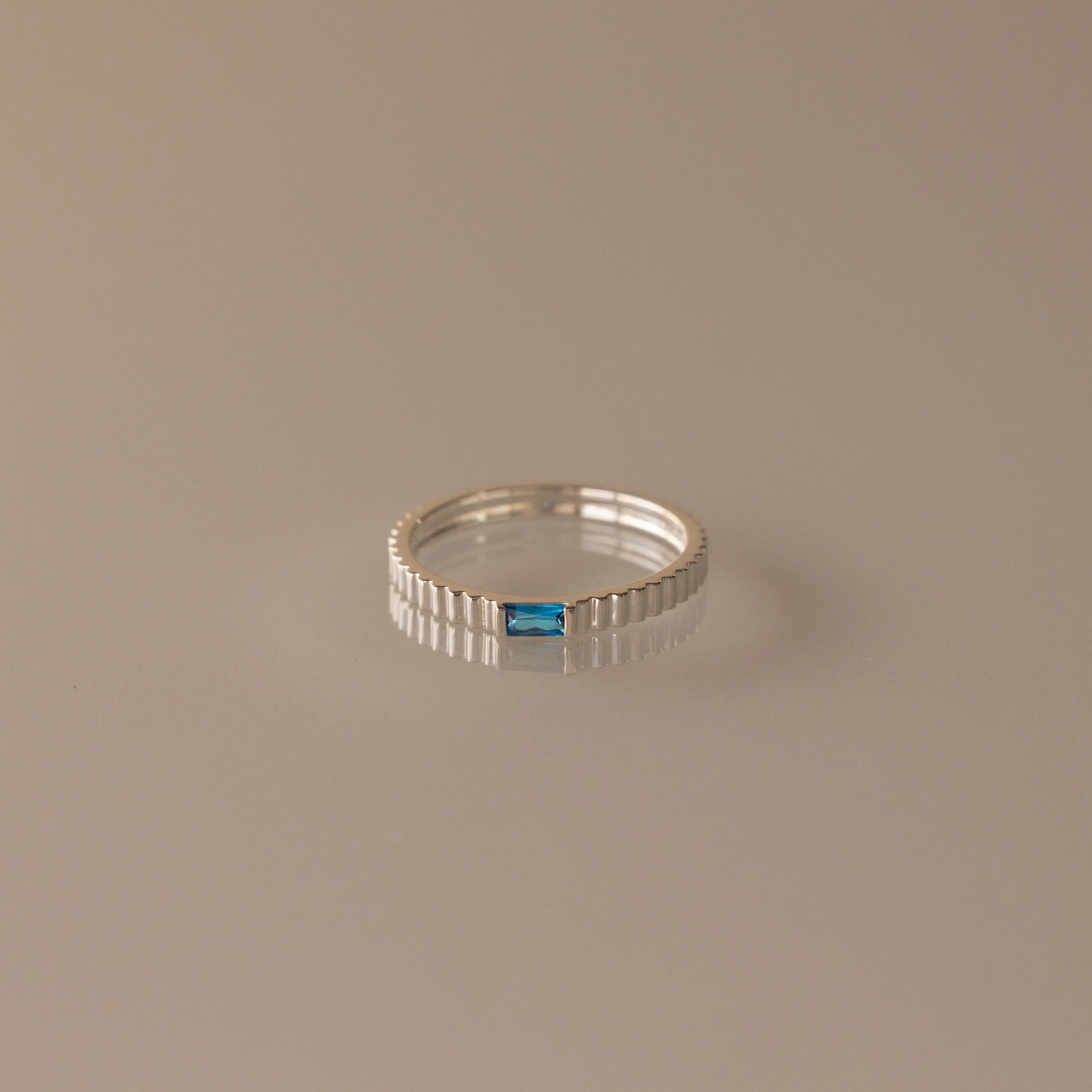 Dainty Ribbed Blue Zircon Ring Silver 18K Gold Plated