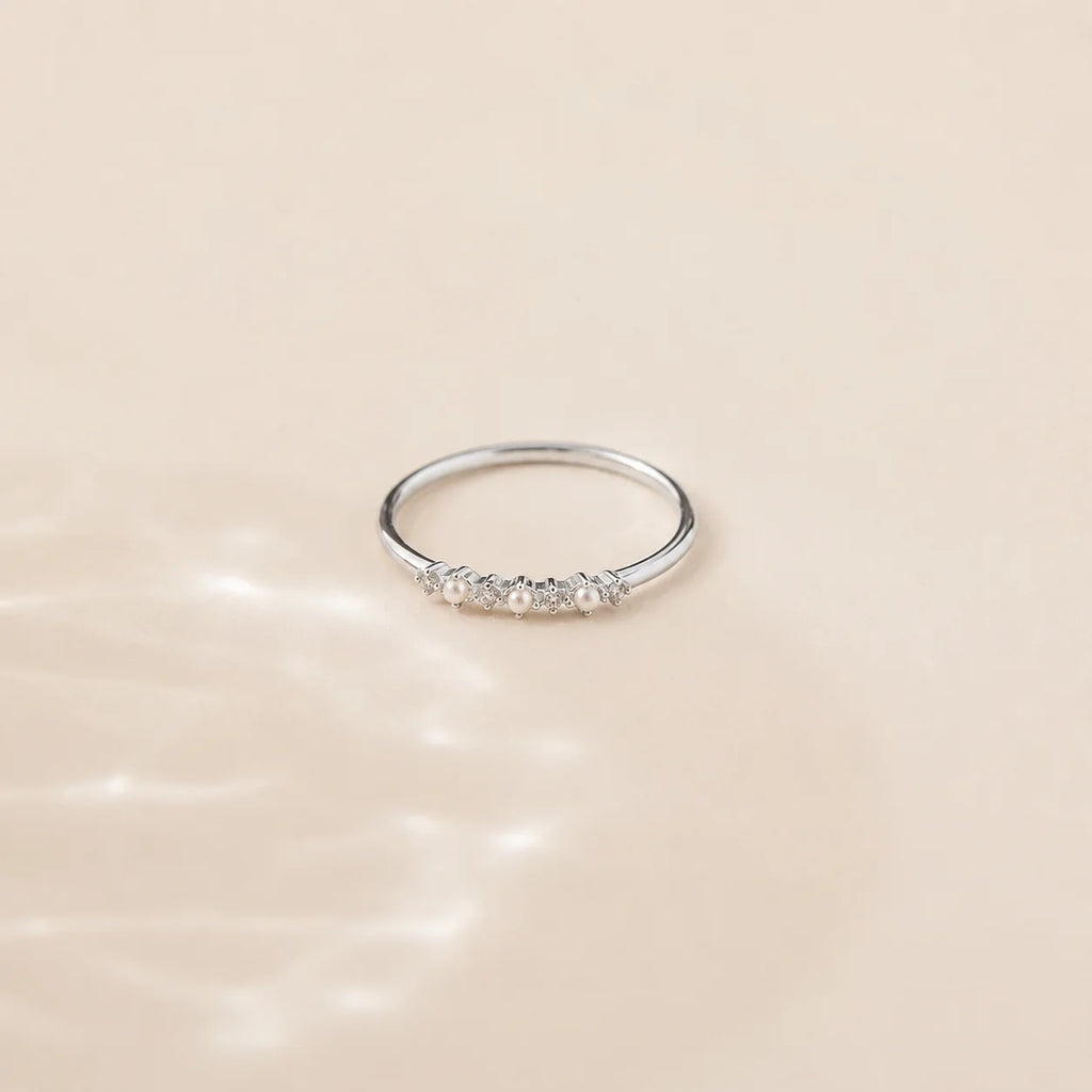 Gold Pearl Diamond Stacking Ring