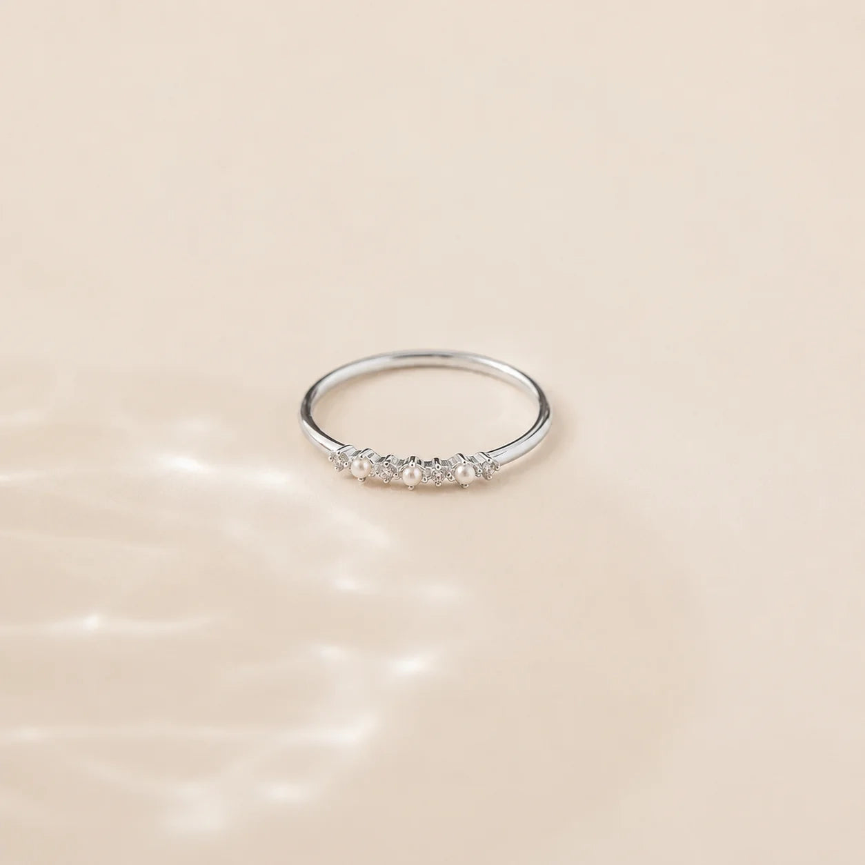 Gold Pearl Diamond Stacking Ring