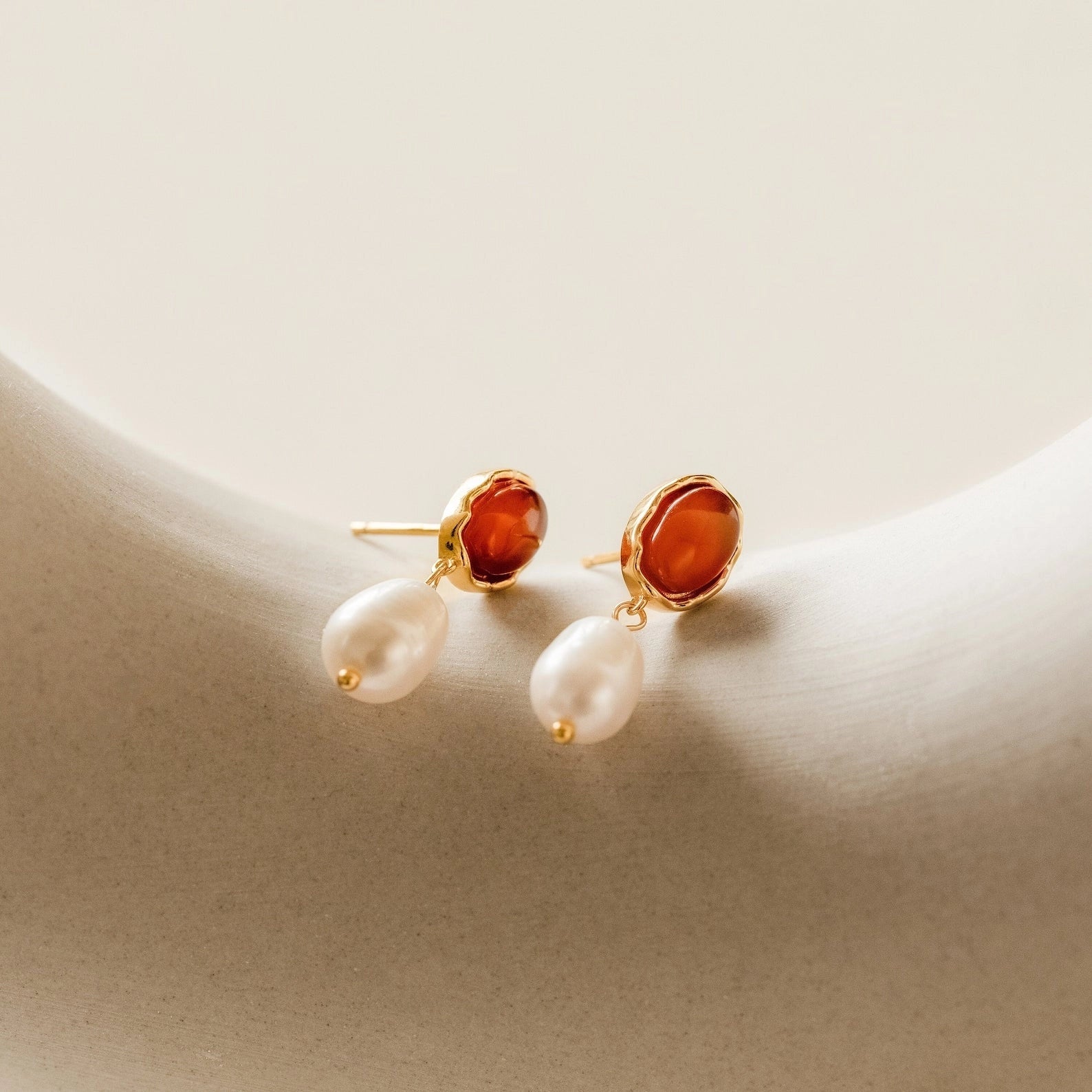 Carnelian Pearl Earrings Silver 18K Gold Plated