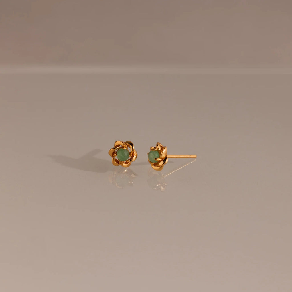 Mini Jade Flower Studs Silver 18K Gold Plated