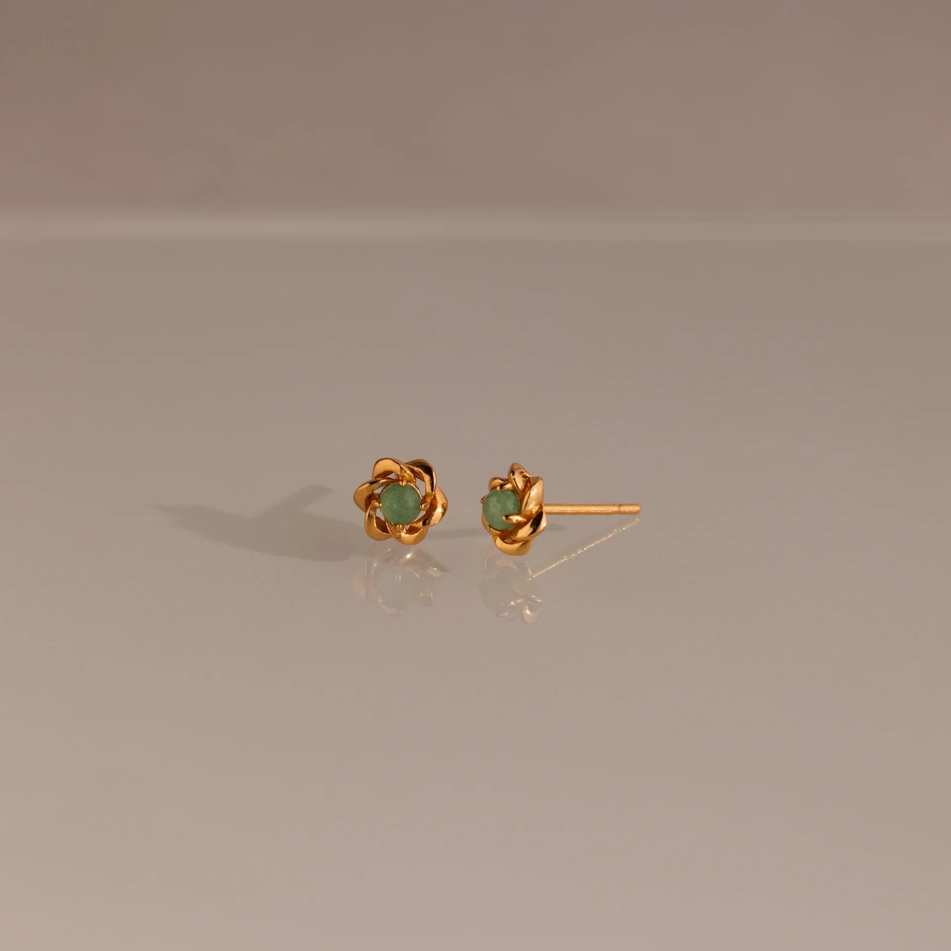 Mini Jade Flower Studs Silver 18K Gold Plated
