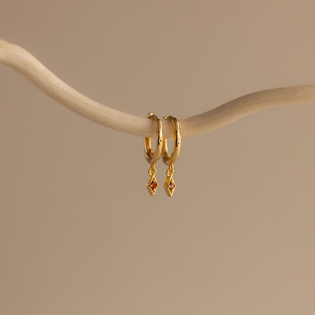 Ericka Garnet Huggies Silver 18K Gold Plated