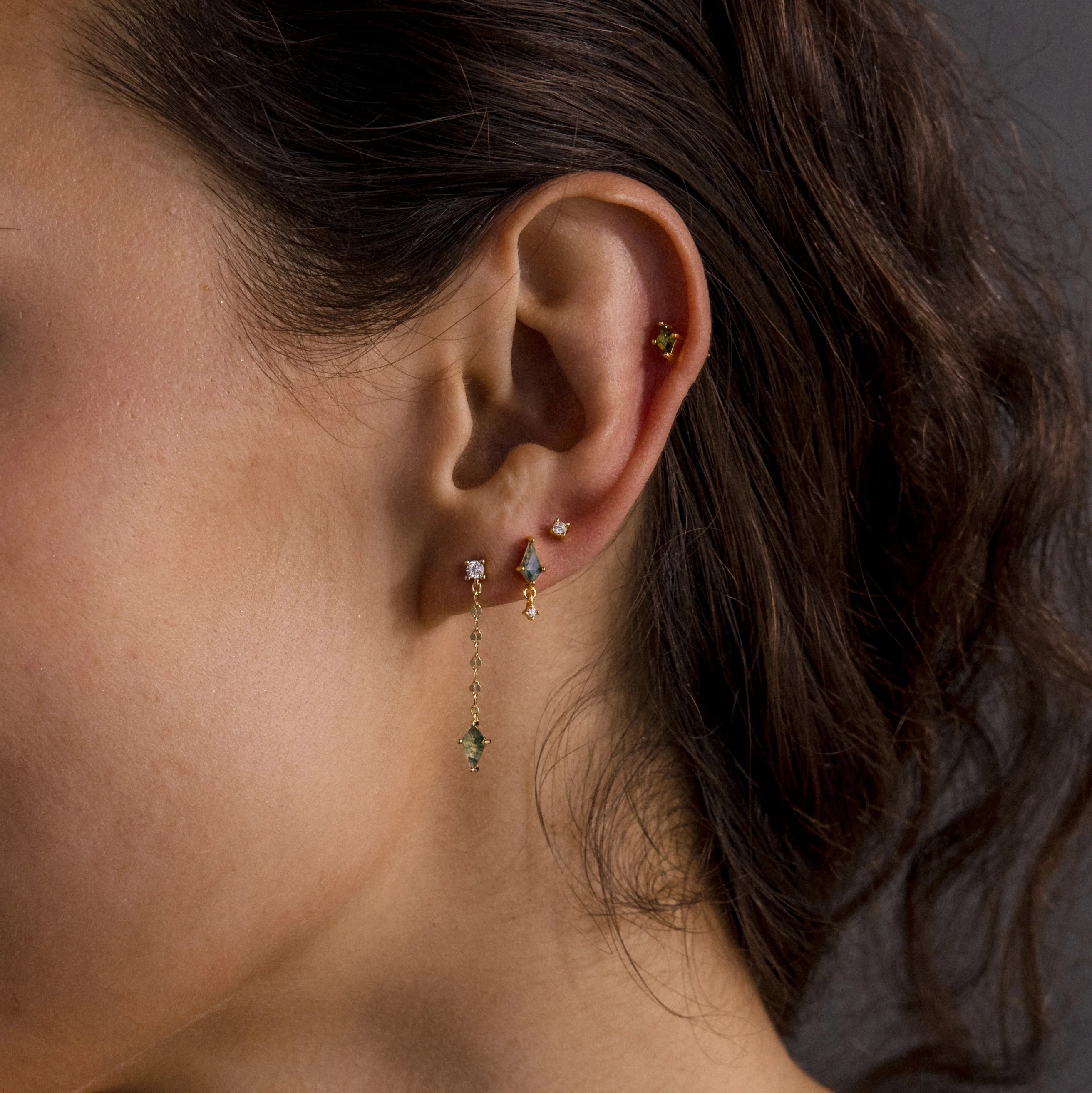 Agate Diamond Earrings Silver 18K Gold Plated