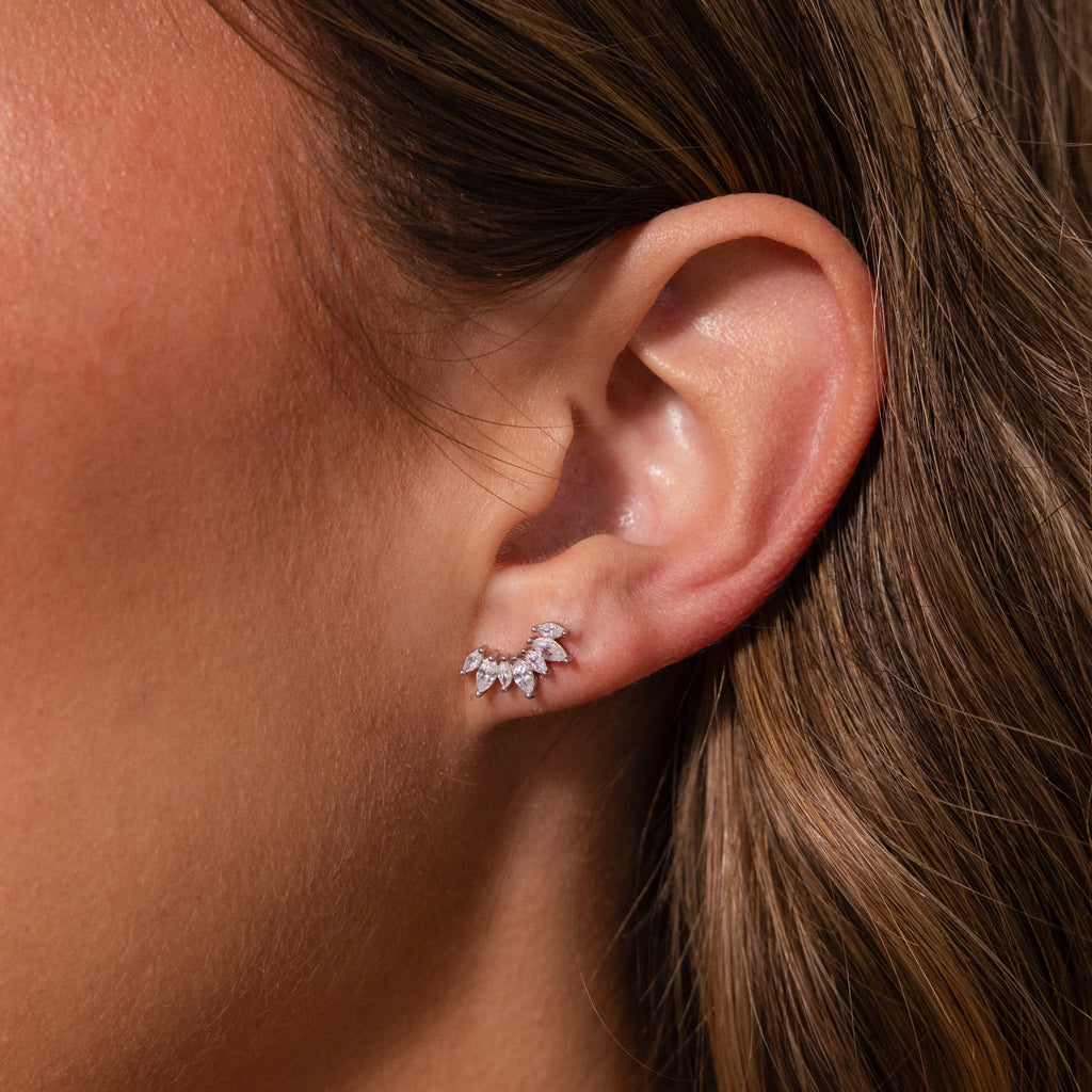 Marquise Cut Diamond Flatback Climbers Silver 18K Gold Plated
