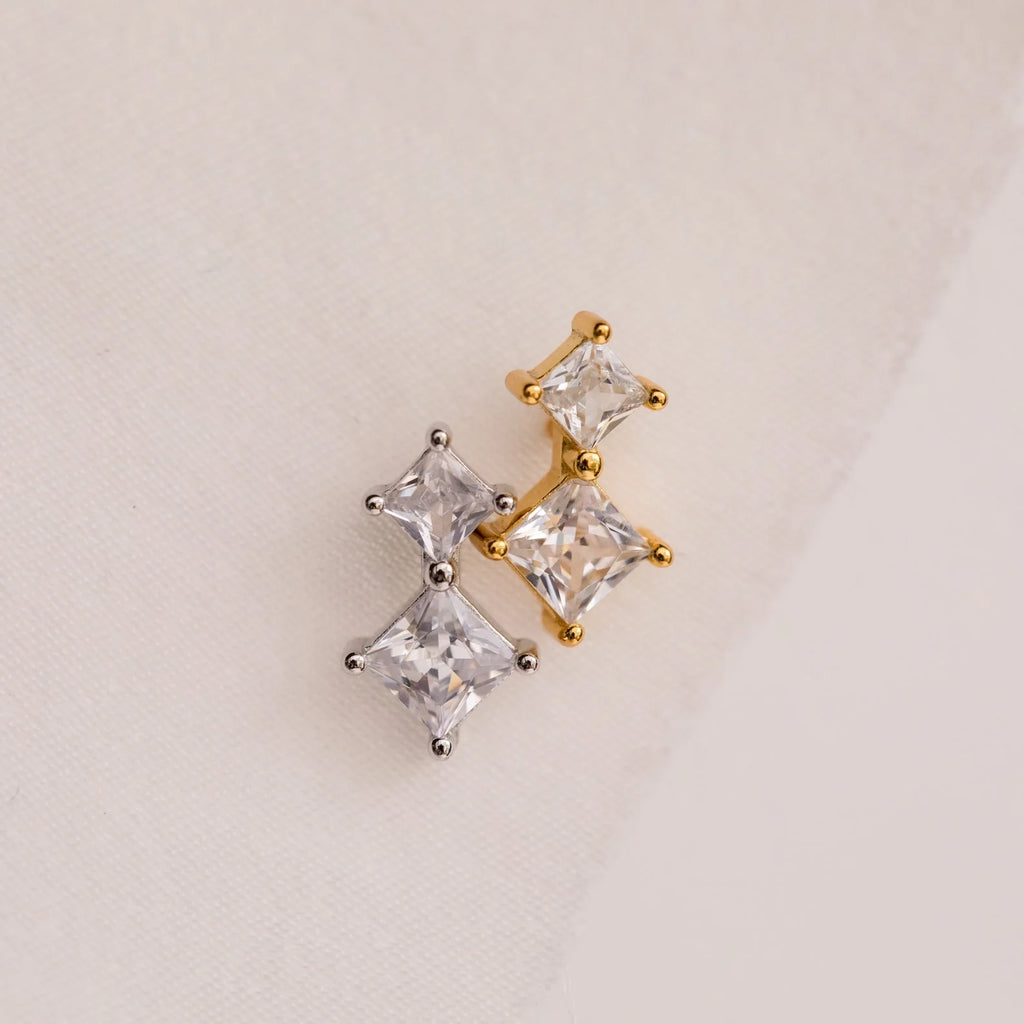 Diamond Drop Studs Silver 18K Gold Plated