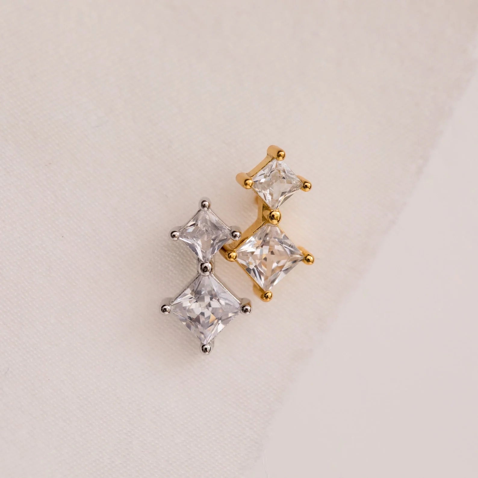 Diamond Drop Studs Silver 18K Gold Plated