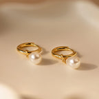 Dainty Pearl Drop Huggies in 18K Gold