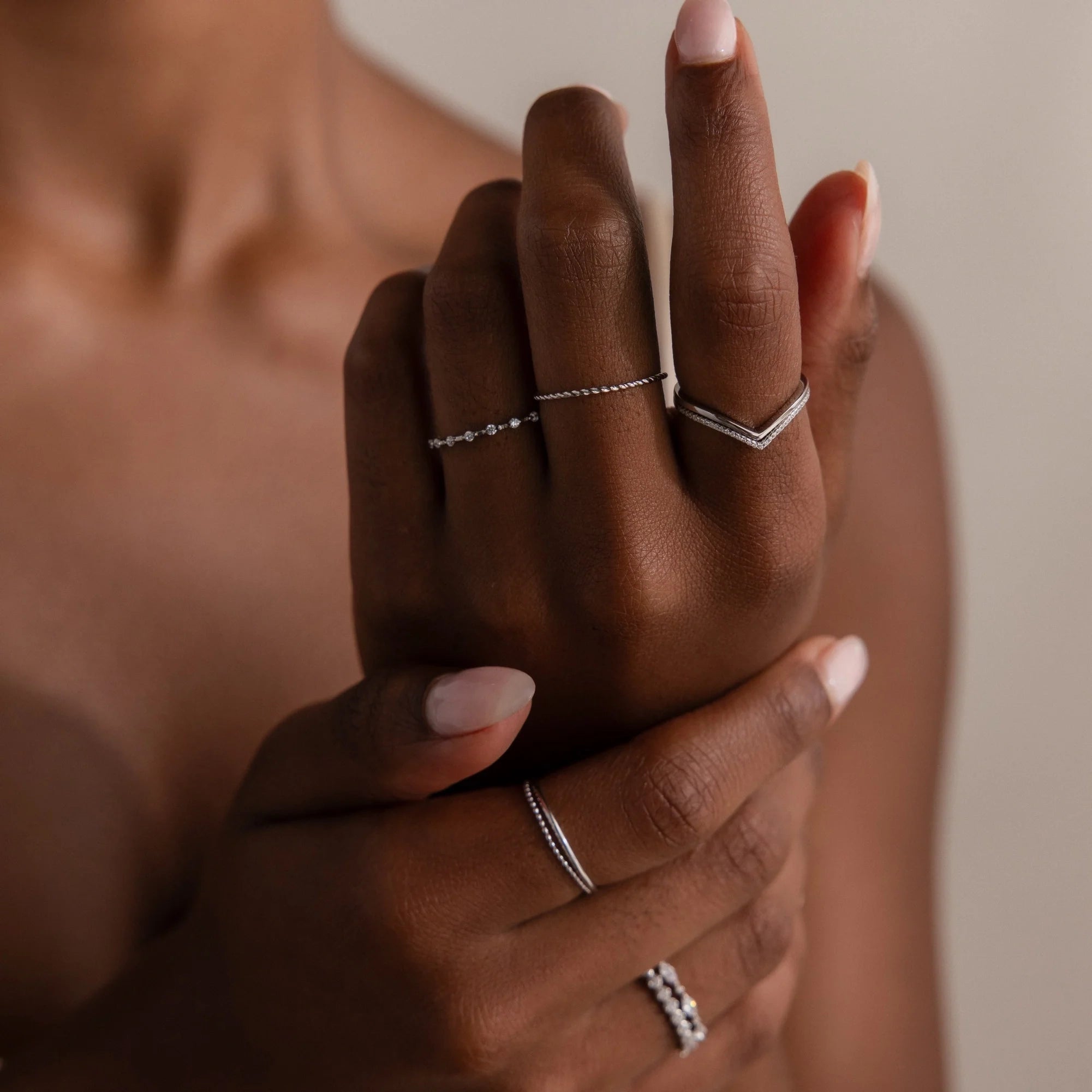 Pave Curve Stacking Set Silver 18K Gold Plated