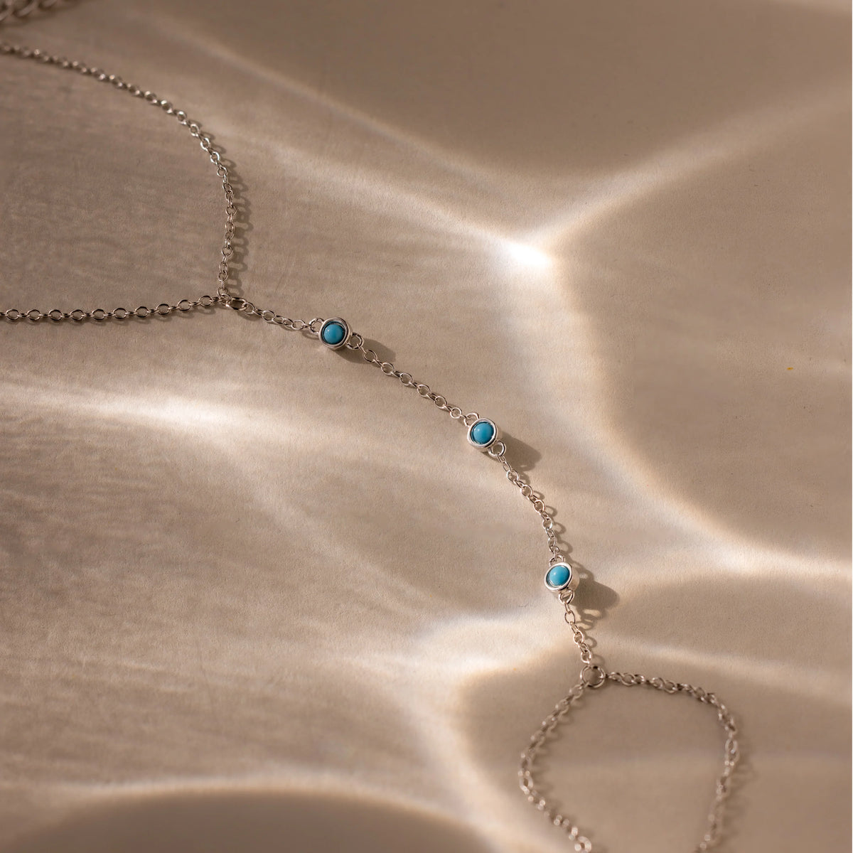 Turquoise Beads Hand Chain Bracelet Silver 18K Gold Plated