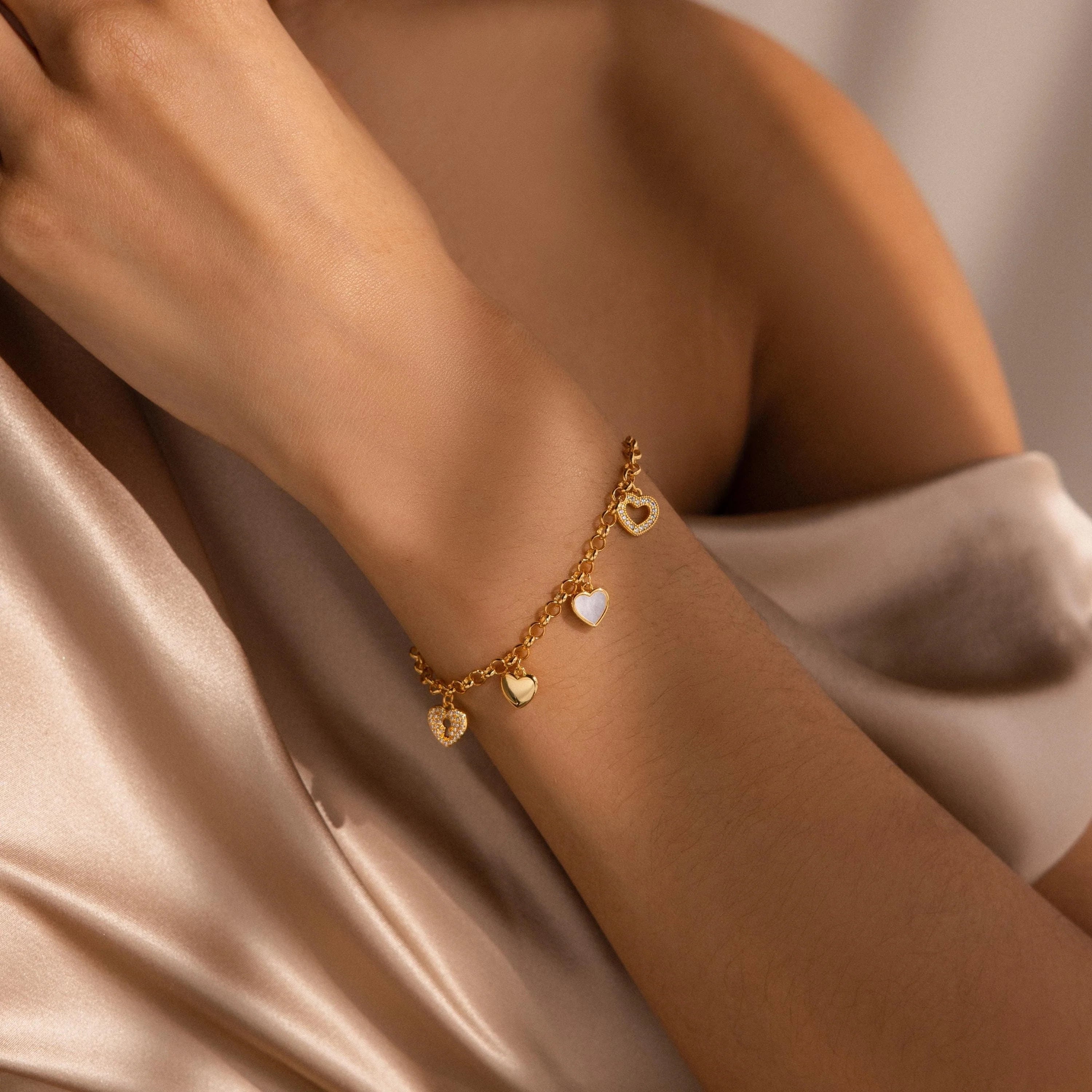 Heart Charm Bracelet Silver 18K Gold Plated
