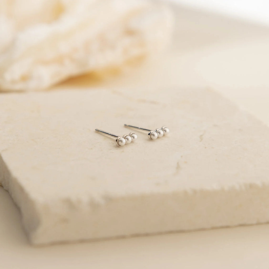 Tiny Pearl Bar Studs Silver 18K Gold Plated
