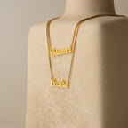 London Double Name Necklace in Box Chain Silver 18K Gold Plated
