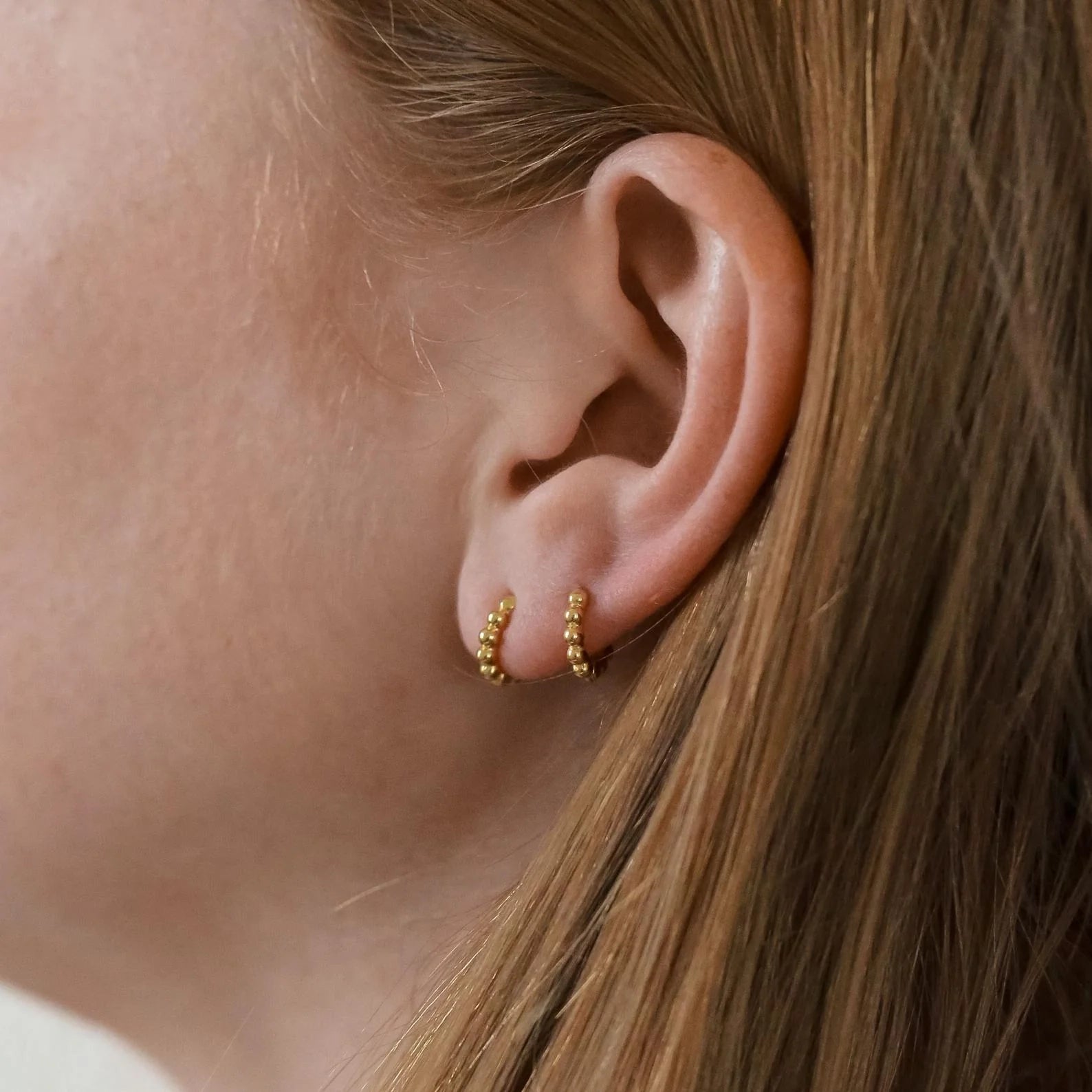 Dainty Sphere Beaded Huggies Silver 18K Gold Plated