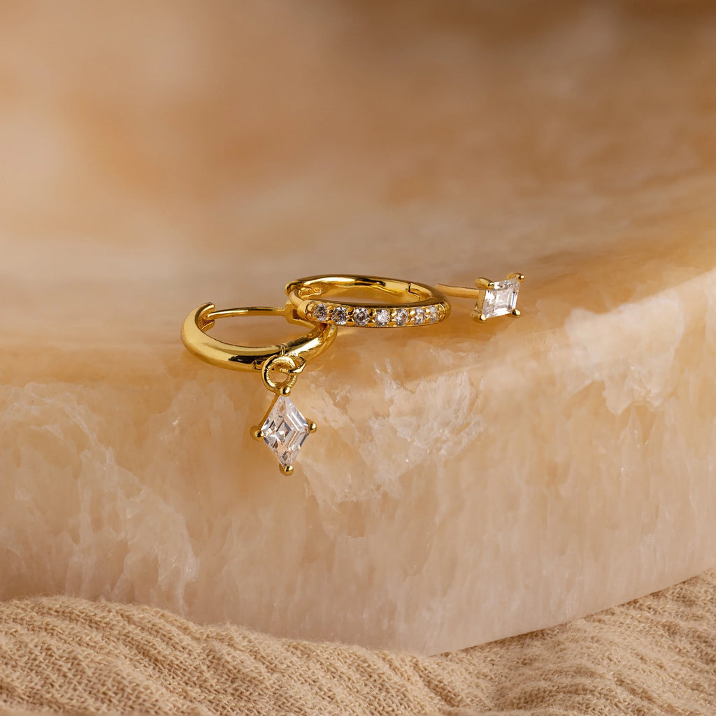 Diamond Pave Earrings Set Silver 18K Gold Plated